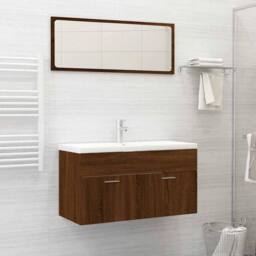 Berkfield Home 2 Piece Bathroom Furniture Set Brown Oak Engineered Wood - thumbnail 2