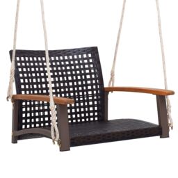 Costway Rattan Porch Swing Outdoor Patio Wicker Single Hanging Seat for 1 person in Brown - thumbnail 1