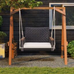 Costway Rattan Porch Swing Outdoor Patio Wicker Single Hanging Seat for 1 person in Brown - thumbnail 5