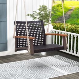 Costway Rattan Porch Swing Outdoor Patio Wicker Single Hanging Seat for 1 person in Brown - thumbnail 4