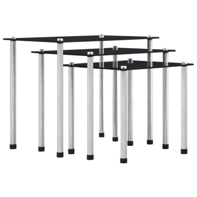 Berkfield Home Nesting Tables 3 pcs Black Tempered Glass - image 1