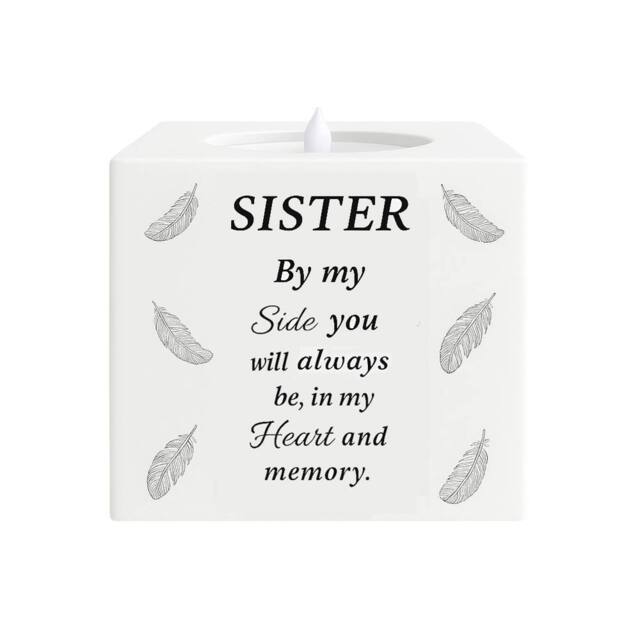 David Fischhoff Graveside Memorial Feather LED Candle Ornament Sister in White - image 1