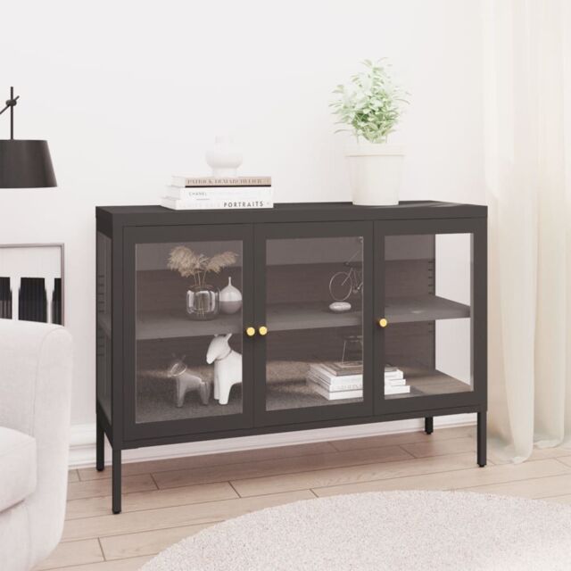 Berkfield Home Sideboard Anthracite 105x35x70 cm Steel & Glass in Black - Size: 105 x 35 x 70 cm - image 1