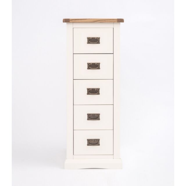 Cabinet Bits Cosenza 5 Drawer Narrow Chest of Drawers Bras Drop Handle in Off-White - image 1