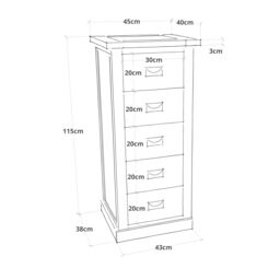 Cabinet Bits Cosenza 5 Drawer Narrow Chest of Drawers Bras Drop Handle in Off-White - thumbnail 2