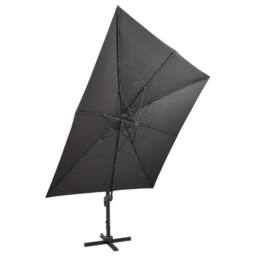 Berkfield Home Cantilever Umbrella with Pole & LED Lights Anthracite 300 cm in Black - thumbnail 4