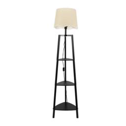 ValueLights Hiru Black 3 Tier Wood Shelf Floor Lamp with Trim Linen Scallop Shade in White - thumbnail 3