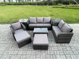 Fimous Outdoor Garden Furniture Sets 8 Pieces Wicker Rattan Furniture Sofa Sets with Rectangular Coffee Table Loveseat Sofa Footstool 2 Side Tables - thumbnail 1