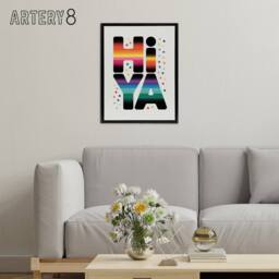 "Artery8 Hiya Hi Ya Bold Fun Colourful Typography Black Framed Canvas Art Print - Size: W12"" x H16""" - thumbnail 3