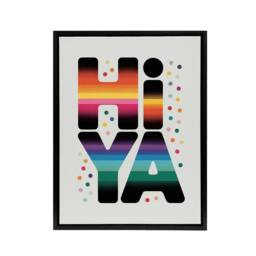 "Artery8 Hiya Hi Ya Bold Fun Colourful Typography Black Framed Canvas Art Print - Size: W12"" x H16""" - thumbnail 1