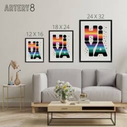 "Artery8 Hiya Hi Ya Bold Fun Colourful Typography Black Framed Canvas Art Print - Size: W12"" x H16""" - thumbnail 4