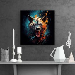 Warren Reed - Designer Splashart Angry Hyena Face Canvas in Blue - Size: w10 inch x h10 inch - thumbnail 2
