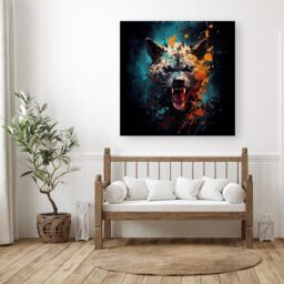 Warren Reed - Designer Splashart Angry Hyena Face Canvas in Blue - Size: w10 inch x h10 inch - thumbnail 3