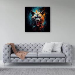 Warren Reed - Designer Splashart Angry Hyena Face Canvas in Blue - Size: w10 inch x h10 inch - thumbnail 4