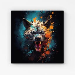 Warren Reed - Designer Splashart Angry Hyena Face Canvas in Blue - Size: w10 inch x h10 inch - thumbnail 1