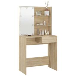 Berkfield Home White Dressing Table with LED Sonoma Oak 74.5x40x141 cm Engineere in Light Tan