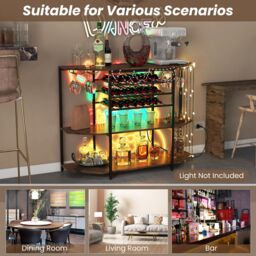 Costway Wine Bar Cabinet 3 Tier Industrial Wine Rack with Storage Shelves Glass Holder in Brown - thumbnail 3