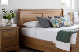 Time4sleep Bordeaux Oak Wooden Sleigh Bed - Bed Frame in Brown - Size: Super King - thumbnail 3