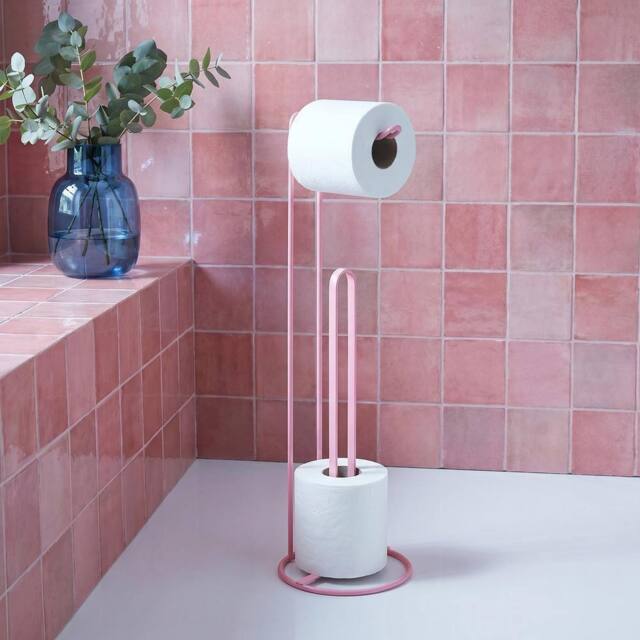 OHS Metal Freestanding Toilet Roll Holder Organiser Tissue Paper Storage in Pink - image 1