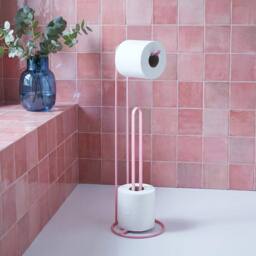 OHS Metal Freestanding Toilet Roll Holder Organiser Tissue Paper Storage in Pink