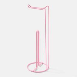 OHS Metal Freestanding Toilet Roll Holder Organiser Tissue Paper Storage in Pink - thumbnail 2