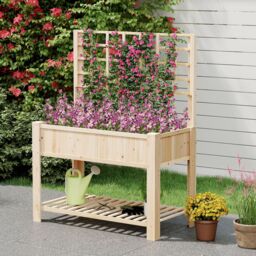 Gymax Wooden Elevated Planter Box With Trellis Raised Garden Bed & Shelf in Light Khaki - thumbnail 5