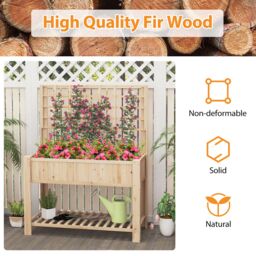 Gymax Wooden Elevated Planter Box With Trellis Raised Garden Bed & Shelf in Light Khaki - thumbnail 2