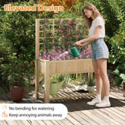 Gymax Wooden Elevated Planter Box With Trellis Raised Garden Bed & Shelf in Light Khaki - thumbnail 7