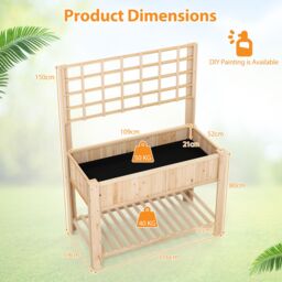 Gymax Wooden Elevated Planter Box With Trellis Raised Garden Bed & Shelf in Light Khaki - thumbnail 4