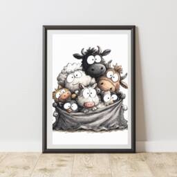 60 SECOND MAKEOVER Quirky Farm Animals Print Wall Art Poster - Size: A3 - thumbnail 1
