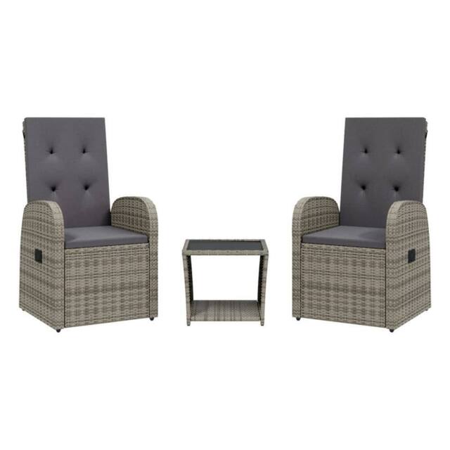 Berkfield Home 3 Piece Garden Dining Set with Cushions Grey Poly Rattan - image 1