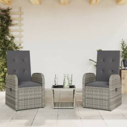 Berkfield Home 3 Piece Garden Dining Set with Cushions Grey Poly Rattan - thumbnail 2