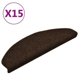 Berkfield Home Self-adhesive Stair Mats 15 pcs Brown 65x21x4 cm Needle Punch - Size: Medium - thumbnail 2
