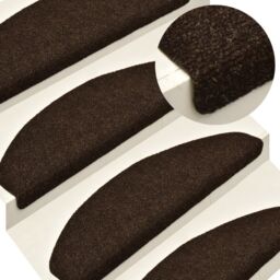 Berkfield Home Self-adhesive Stair Mats 15 pcs Brown 65x21x4 cm Needle Punch - Size: Medium - thumbnail 1