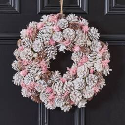 Dibor 39cm Pink Pinecone Christmas Wreath with Stag Wreath Hanger - thumbnail 2