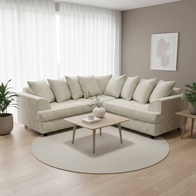 Abakus Direct Ferguson Chenille Corner Sofa with Deep Seats & Angular Arms in Off-White - image 1
