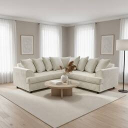 Abakus Direct Ferguson Chenille Corner Sofa with Deep Seats & Angular Arms in Off-White - thumbnail 5