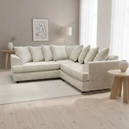 Abakus Direct Ferguson Chenille Corner Sofa with Deep Seats & Angular Arms in Off-White - thumbnail 2