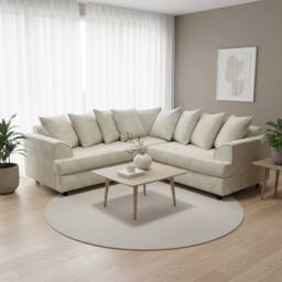 Abakus Direct Ferguson Chenille Corner Sofa with Deep Seats & Angular Arms in Off-White - thumbnail 1