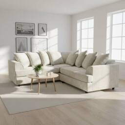 Abakus Direct Ferguson Chenille Corner Sofa with Deep Seats & Angular Arms in Off-White - thumbnail 6