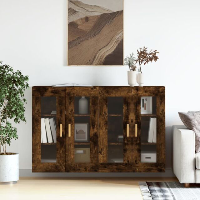 Berkfield Home Wall Mounted Cabinets 2 pcs Smoked Oak Engineered Wood in Brown - image 1