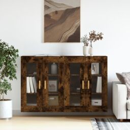 Berkfield Home Wall Mounted Cabinets 2 pcs Smoked Oak Engineered Wood in Brown - thumbnail 1