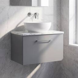 Balterley Level 600mm Wall Hung 1 Drawer Unit with Laminate Worktop Satin Grey - thumbnail 6
