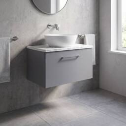 Balterley Level 600mm Wall Hung 1 Drawer Unit with Laminate Worktop Satin Grey - thumbnail 4