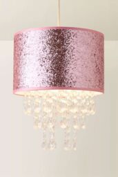 ValueLights Bonita 28cm Glitter Droplets Easy Fit Pendant Lamp Shade with Bulb in Pink - thumbnail 3