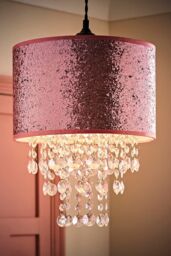 ValueLights Bonita 28cm Glitter Droplets Easy Fit Pendant Lamp Shade with Bulb in Pink
