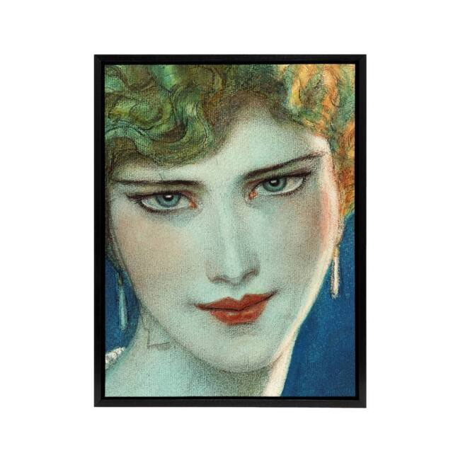 "Artery8 Face of Blonde Woman with Earrings W T Benda Framed Canvas Wall Art - Size: W12"" x H16""" - image 1