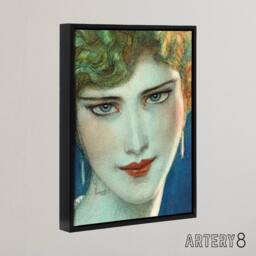 "Artery8 Face of Blonde Woman with Earrings W T Benda Framed Canvas Wall Art - Size: W12"" x H16""" - thumbnail 2