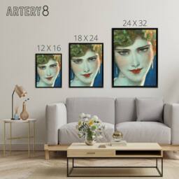 "Artery8 Face of Blonde Woman with Earrings W T Benda Framed Canvas Wall Art - Size: W12"" x H16""" - thumbnail 4