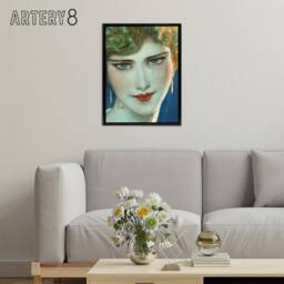 "Artery8 Face of Blonde Woman with Earrings W T Benda Framed Canvas Wall Art - Size: W12"" x H16""" - thumbnail 3